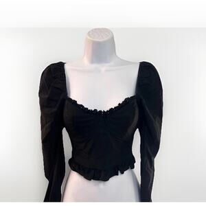 Blue Blush Black Long Balloon Sleeve Corset Crop Top Ruffle Size Medium